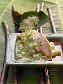 Fried Nile perch with cucumber, tarragon and cream