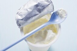 Natural yoghurt in pot