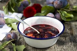Home-made plum compote in a bowl