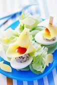 Filled egg boats for children