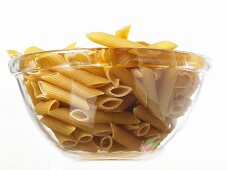 Penne in a glass bowl