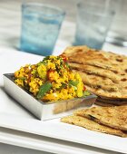 Saffron rice with vegetables and Indian bread