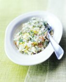 Risotto with dill, smoked salmon and lemon zest