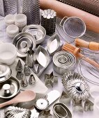 Various baking utensils and baking tins