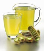 Cactus juice in glass and jug