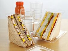 Sandwiches in plastic packaging to take away