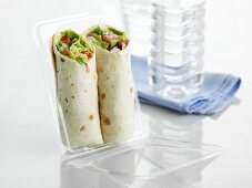 Wraps in plastic packaging to take away