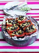 Red peppers stuffed with olives