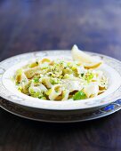 Ribbon pasta with leeks and cheese