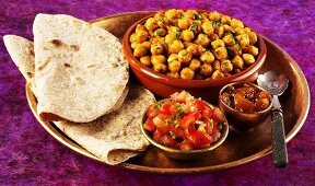 Channa masala (chickpea curry from India) with chapatis