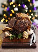 Roast beef with garlic for Christmas dinner