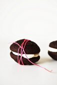 Chocolate Whoopie pie, wrapped with string