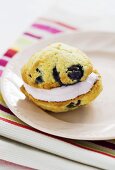 Whoopie Pie with blueberries on a plate
