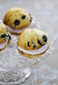 Whoopie Pie with blueberries on a crystal bowl
