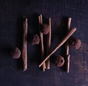 Truffles with cinnamon sticks