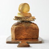 Three varieties of bread, stacked