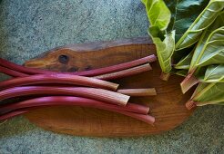 Rhubarb on a wooden board