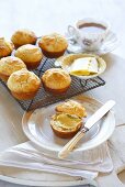 Scones with butter and tea