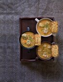 Pearl barley soup with meatballs and corn and pearl barley bread
