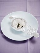 Tea strainer on a saucer