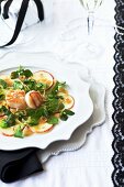 Apple carpaccio with scallops, lamb's lettuce and mustard dressing (Christmas)