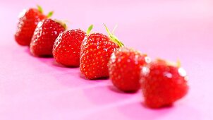 Frische Erdbeeren auf rosa Untergrund