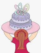 Mädchen trägt Torte (Illustration)