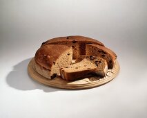 Round Loaf of Raisin Bread, Partly Sliced