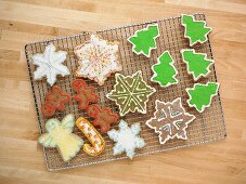 Decorative Holiday Cookies on a Cooling Rack