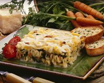 White Vegetarian Lasagna on a Square Plate