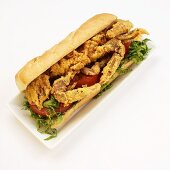 Fried Soft Shell Crab on Sub Roll; White Background