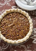 Whole pecan pie from above