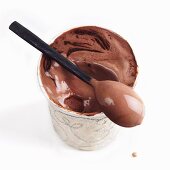 Pint of Chocolate Ice Cream with Spoon; From Above