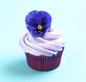 Violet Frosted Cupcake with Primrose Garnish