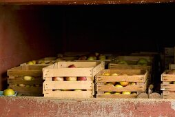 Steigen mit Äpfeln im Lastwagen