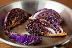 Seared Purple Cabbage Wedges in a Skillet