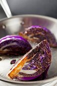 Purple Cabbage Wedges Seared in a Skillet