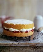 Sponge Cake with Cream and Strawberry Preserve Filling