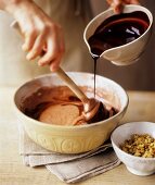 Mixing Melted Chocolate into Batter for Brownies