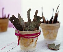 Tree bark in flower pots