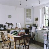 Food being prepared on an old fashioned kitchen table in an English country house