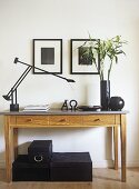 Side table with lamp and storage boxes