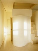 Contemporary hallway with staircase of boxes made into steps