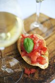 Bruschetta (Tomatoes on toast with basil, Italy)