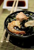 Seaweed soup with prawns and salmon (Asia)