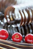 Schokoladentorte mit roten Johannisbeeren als Verzierung