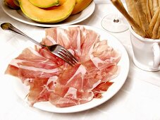Slices of Proscuitto on Plate
