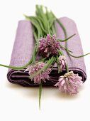 Flowering Chives Resting on a Lilac Napkin
