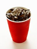 Cola in a Red Plastic Cup with Ice