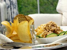 Chips and Crackers with Shrimp Dip